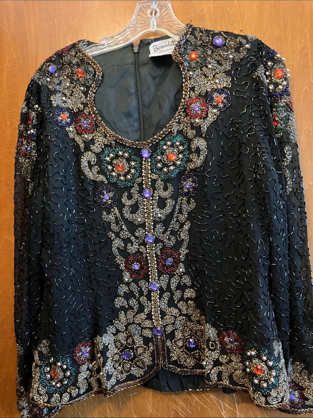Black Beaded Silk Evening Top Size 14